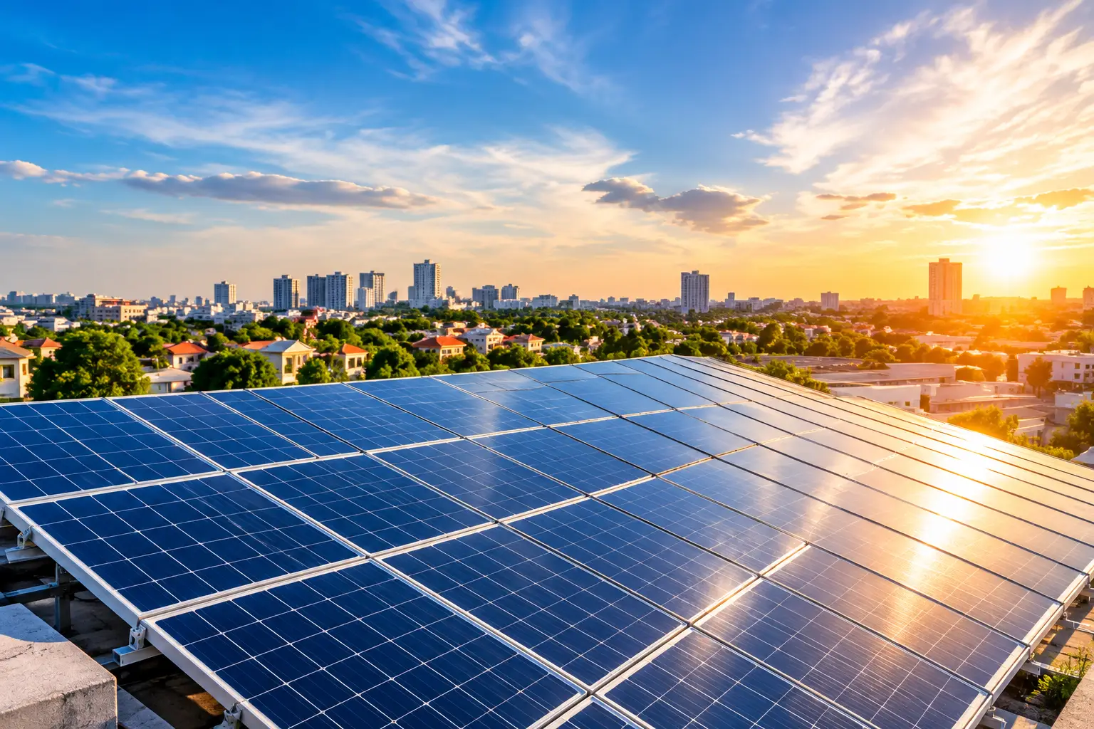 Solar panels installed across a rooftop